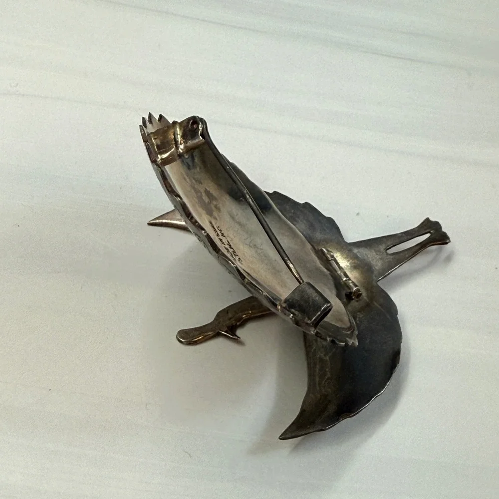 Vintage Siam Sterling Silver Niello Peacock Brooch Hinged Articulated Tail 22.9g